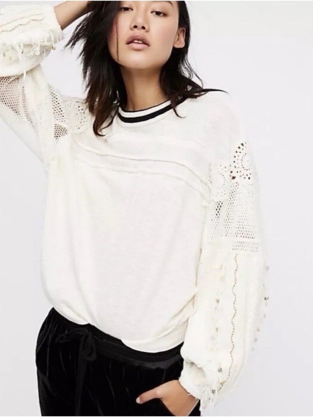 Free People Marakesh Embellished Sleeves Top
